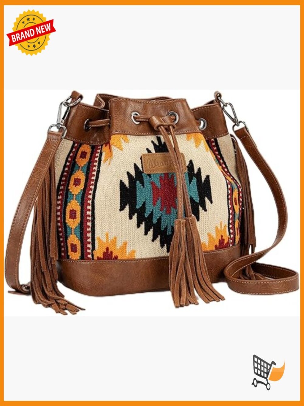 Western Tapestry Bucket Purse Hobo Crossbody Shoulder Bag Vegan Leather